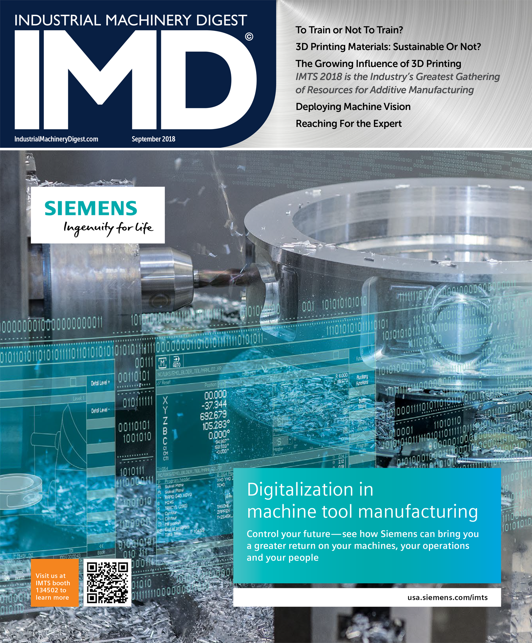 Industrial Machinery Digest, IMD, September, 2018, IMTS, Siemens