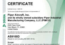 Piper Aircraft Inc. Achieves AS9100 Certification Piper